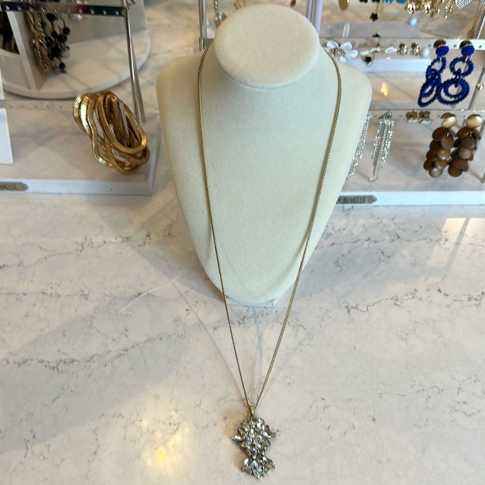 J Crew long hold tone crystal costume necklace. NWT​